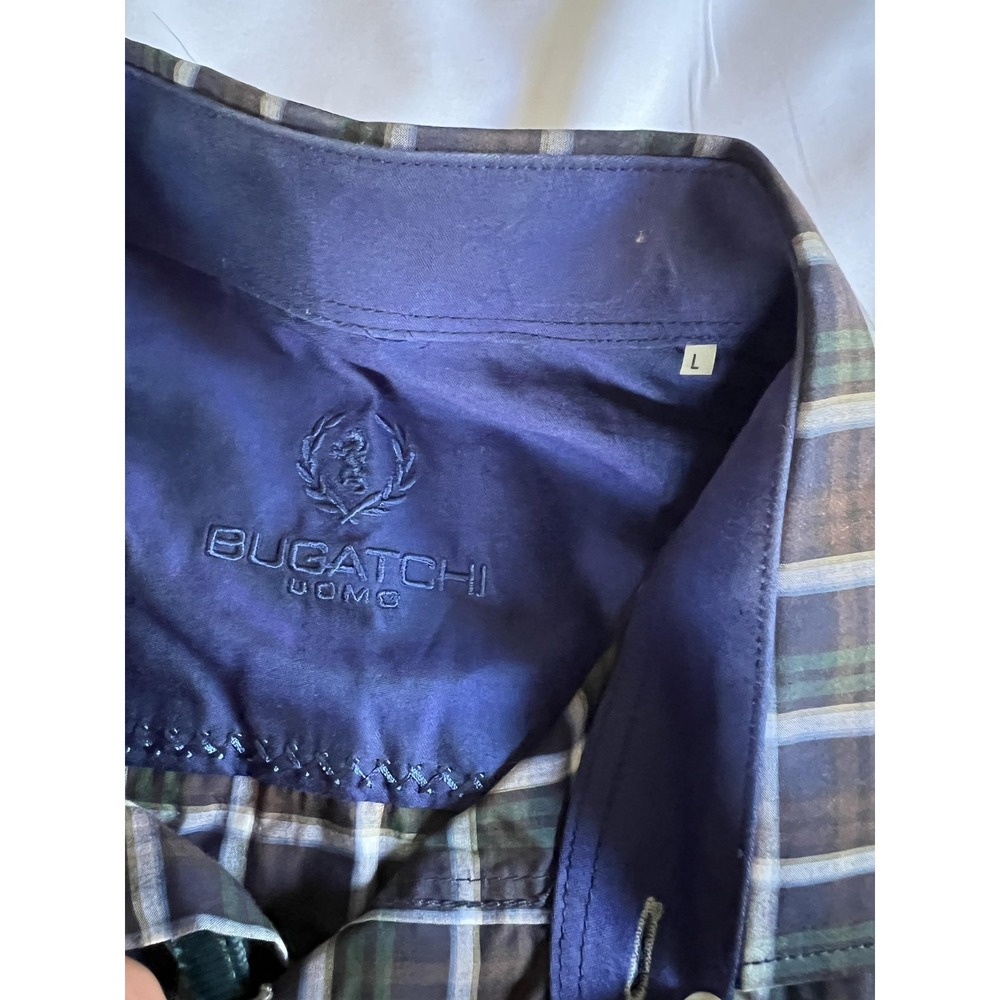 Bugatchi Shirt Mens Large Multi Color Plaid Long Sleeve Button Up Cotton Classic - Picture 6 of 14